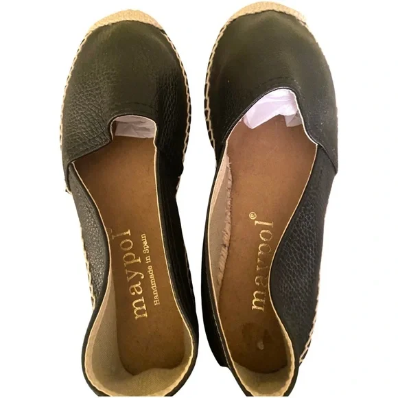 Anthropologie Maypol Espadrille Loafers 6.5 Black Leather Handmade Shoes Size 37 - Picture 4 of 7